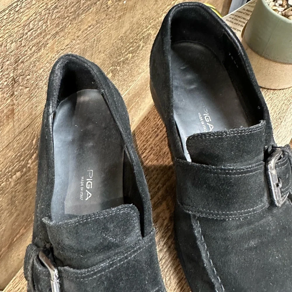 Via Spiga Black Suede Buckle Loafers Men’s Size 9 Made in Italy